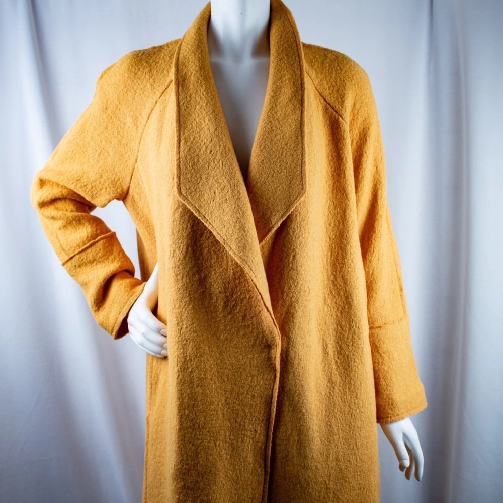 Tahari Mustard Yellow Wool Long Pea Coat Jacket EUC - Picture 4 of 13